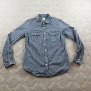J.Crew Chambray Button Up Top Womens Small Blue Western Rodeo Cowgirl